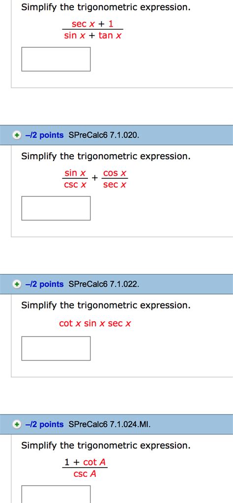 Solved Simplify The Trigonometric Expression Sec X 1sin