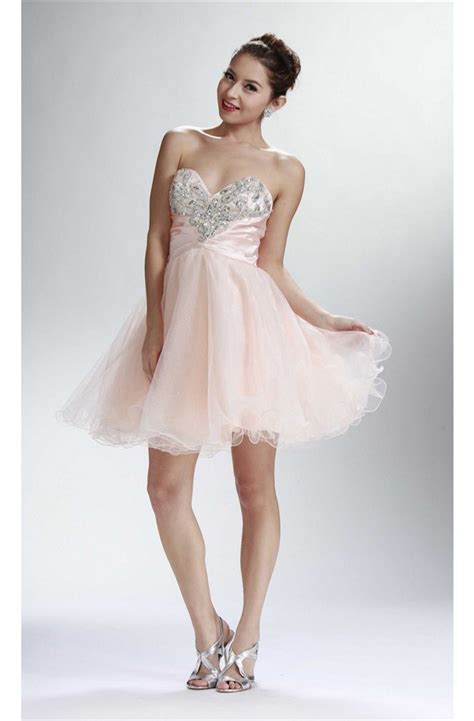 Gorgeous Ball Strapless Short Blush Pink Tulle Beaded Cocktail Prom Dress