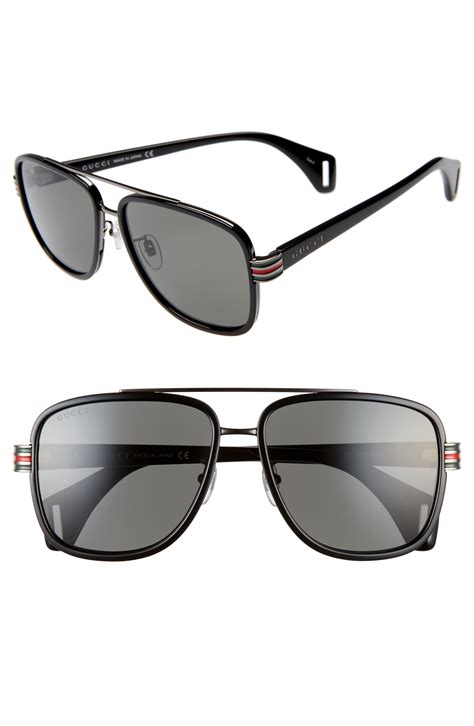 Mens Gucci 58mm Aviator Sunglasses Black Grey The Fashionisto