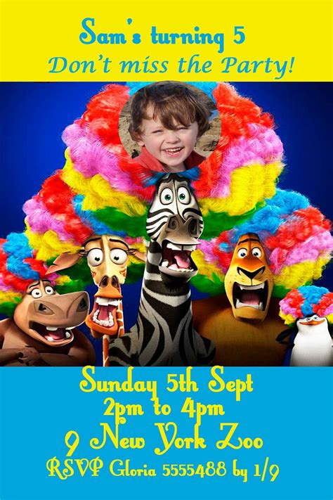 Great madagascar party ideas for a boy birthday! Madagascar Kids Birthday Invitation Personalized. $15.00, via Etsy. | Birthday invitations kids ...