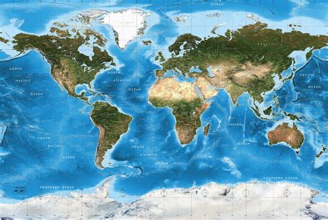 World Satellite Map Decal Blue Oceans Peel And Stick 1 Panel 89x60