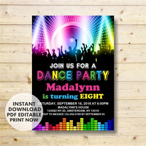 Dance Birthday Invitation Dance Invitation Instant Download Etsy Hong