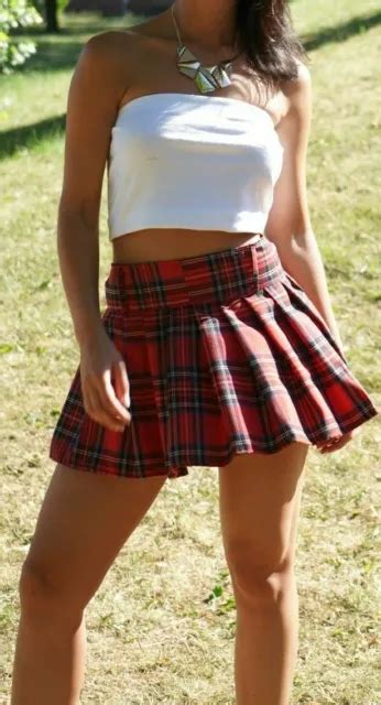 plaid red tartan micro mini skirt ladies short pleated high waist pleated check £14 94 picclick uk