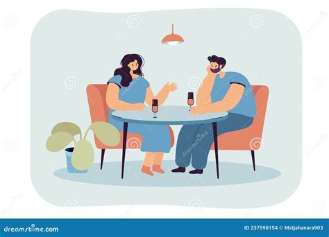 Cartoon Husband Ignoring Wife While Sitting At Table Drinking Stock