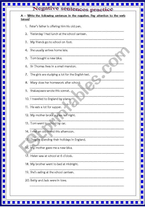 English Negative Sentences Worksheet 3 Grade 2 Estudynotes Using The