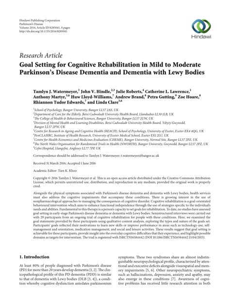Pdf Goal Setting For Cognitive Rehabilitation In Mild To Moderate