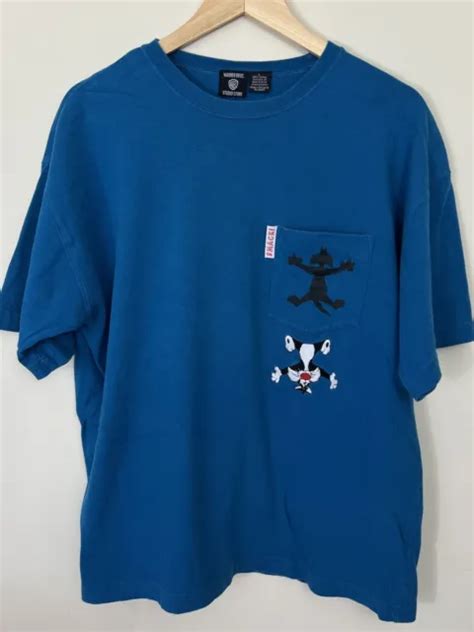 Vintage 1996 Warner Bros Sylvester Looney Tunes Pocket Tshirt Blue 90s