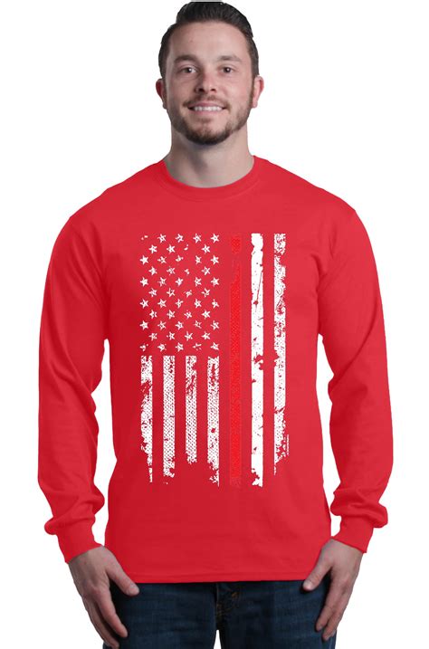 shop4ever shop4ever men s american flag red line patriotic 4th of july long sleeve shirt