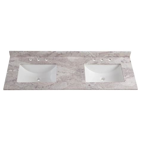 You can have a thick vanity top with nothing underneath it. Home Decorators Collection 61 in. W Stone Effects Double ...