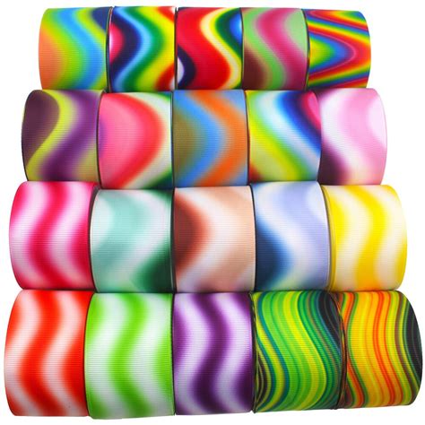 J 20318 11 12‘38mm 10yds Rainbow Gradient Printed Grosgrain Ribbons