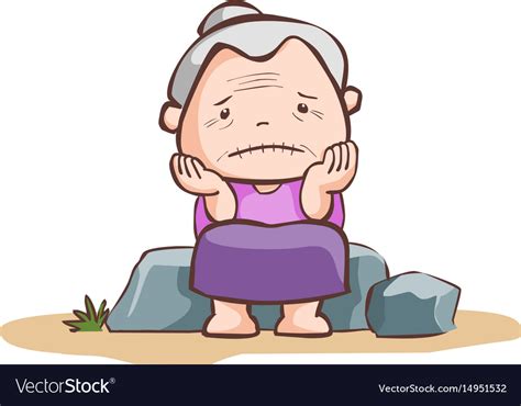 Sad Old Lady Sit On The Stone Royalty Free Vector Image