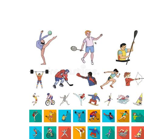 Different Kinds Of Sports Cartoonflat Icons In Set Collection For