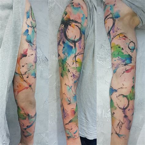Abstract Watercolor Sleeve Tattoo By Electronic Sin On Deviantart
