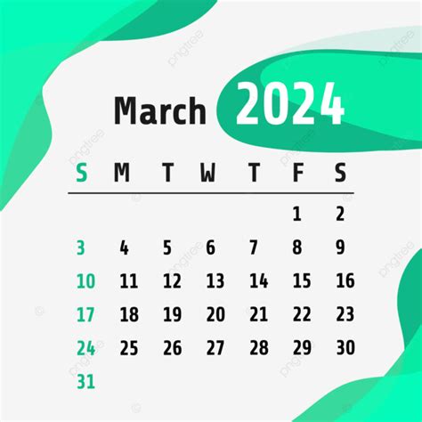 Calendário Mensal Março 2024 Vetor Png Março De 2024 Calendário De