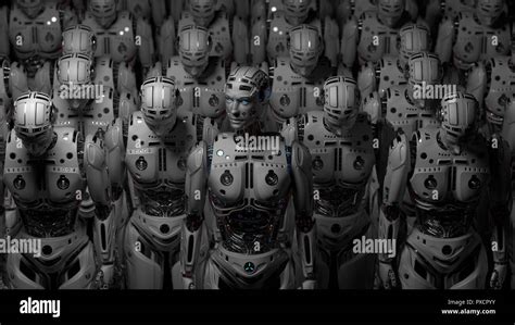 Futuristic Robot Army Group Of Cyborgs 3d Render Stock Photo Alamy