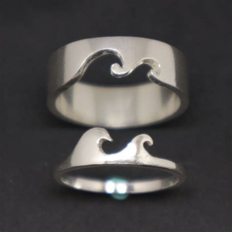 Wave Couple Promise Ring Set Wave Jewelry His And Her Ring Etsy