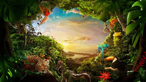 Jungle Background With Real Animals