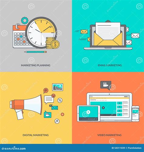 Set Of Color Line Icons On The Theme Of Digital Marketing Stock Vector