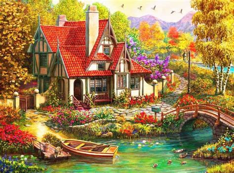 Solve Pretty Cottage In The Fall Jigsaw Puzzle Online With 88 Pieces