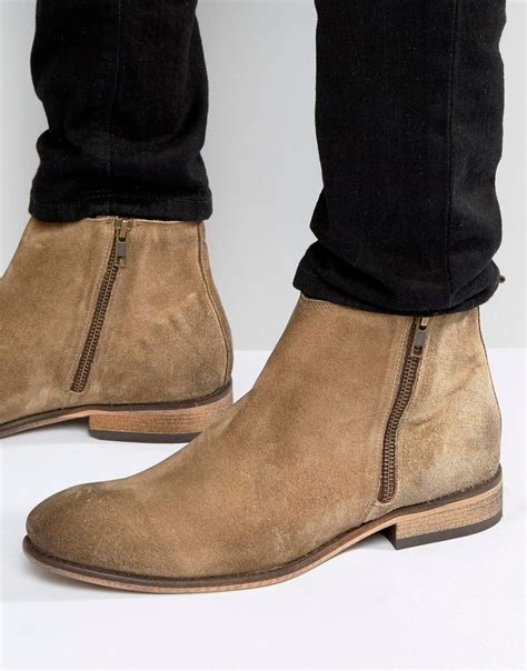 Asos Chelsea Boots In Stone Suede With Double Zip In Brown For Men Lyst