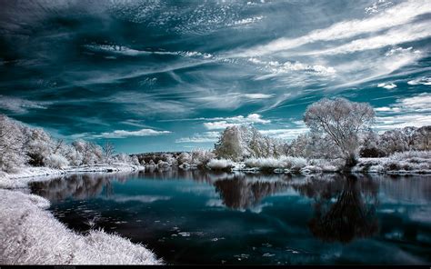Landscape Water Winter Lake Infrared Wallpapers Hd Desktop And