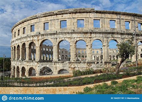 Ancient Roman Amphitheater In Sunny Day In Pula Istria Croatia