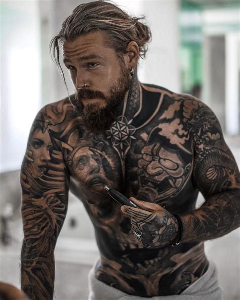 Bearded Tattooed Men Tattoed Guys Inked Men Long Hair Styles Men