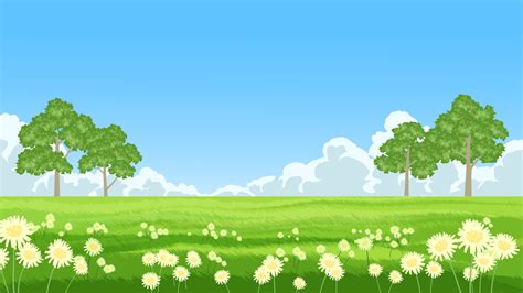 Meadow Flowers And Trees At Sunny Day With Clouds 4511464 Vector Art