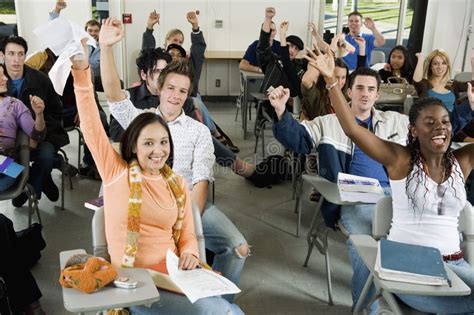 Students Raising Hands In The Classroom Stock Image Image 29648141
