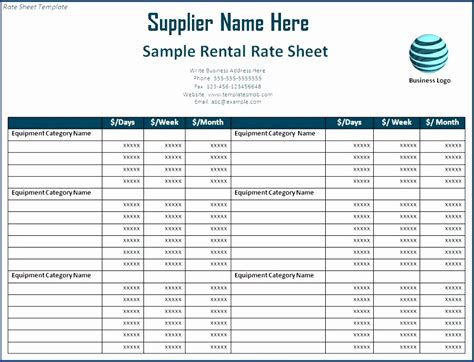 12 Rate Sheet Template Excel Excel Templates Excel Templates