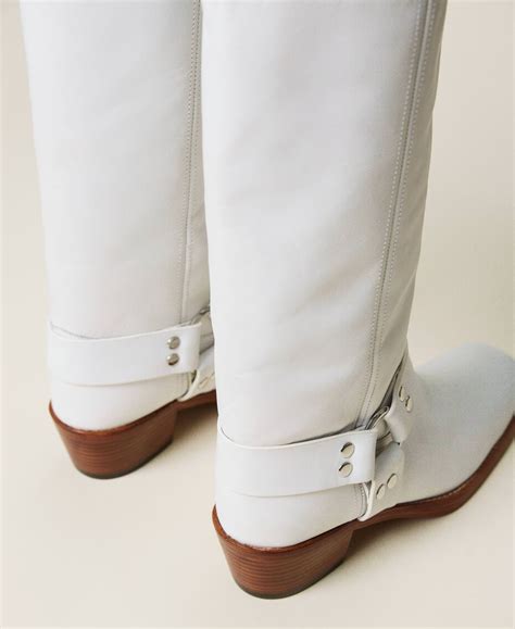 Leather Boots With Straps Woman Beige Twinset Milano