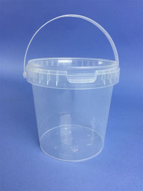 Clear 1 Litre Bucket With Plastic Handle And Tamper Evident Neck