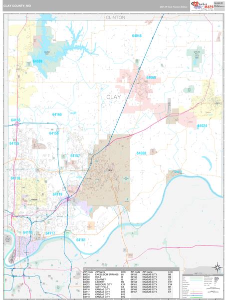 Clay County Mo Zip Code Wall Map Premium Style By Marketmaps