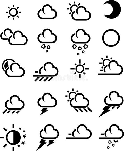Weather Icons BW Various Weather Icon In Black Isolated Over White
