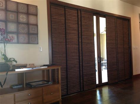 L cover your large window opening or patio cover your large window opening or patio door with a vertical blind without spending a fortune. Woven wood panel track that splits in the center. | Custom ...