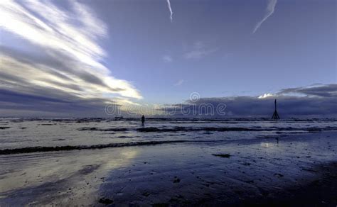 Sunset On Crosby Beach Crosby Liverpool Uk Editorial Stock Photo