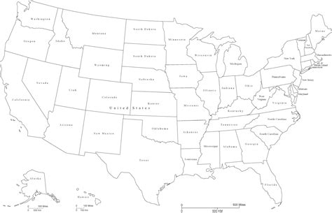 United States Black And White Map With States And State Names