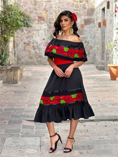 Mexican Traditional Dress Floral Embroidered Dress Mexican Fiesta