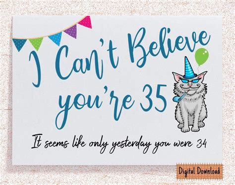 Printable Funny 35th Birthday Card For Her Sarcastic Birthday Etsy