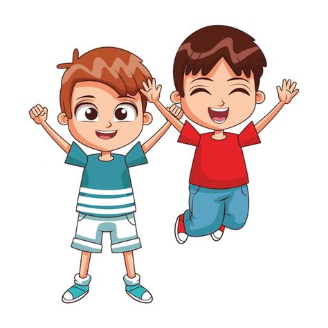 Dibujos Animados De Niños Felices Vector Premium