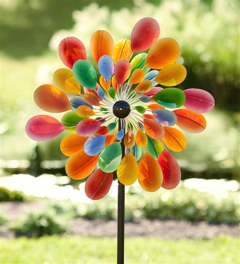 Multi Colored Many Petaled Dual Rotor Metal Wind Spinner All Wind