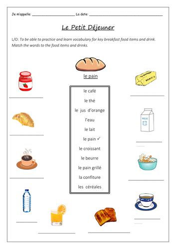 French Breakfast Le Petit Déjeuner Worksheets Teaching Resources