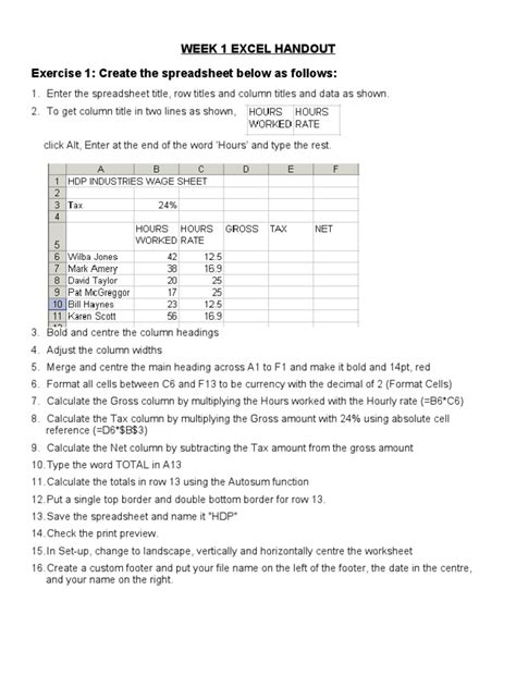 Excel Exercises Spreadsheet Mathematics