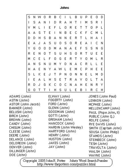 Johns Word Search Puzzles Famous Johns