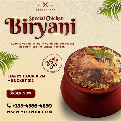 Copy Of Biryani Restaurant Social Media Post Template Postermywall