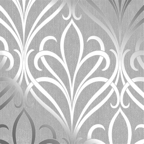 Henderson Interiors Camden Damask Wallpaper Soft Grey Silver H980528