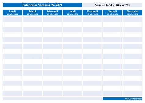 Semaine 24 2021 Dates Calendrier Et Planning Hebdomadaire à Imprimer