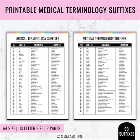 Medical Terminology Prefixes And Suffixes Medical Terminology Etsy