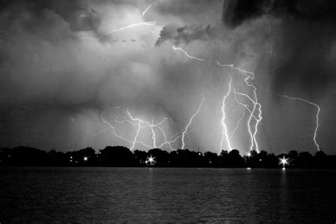 Black And White Lightning Storm At The Lake By James Bo