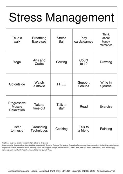 Stress Management Bingo Cards To Download Print And Customize